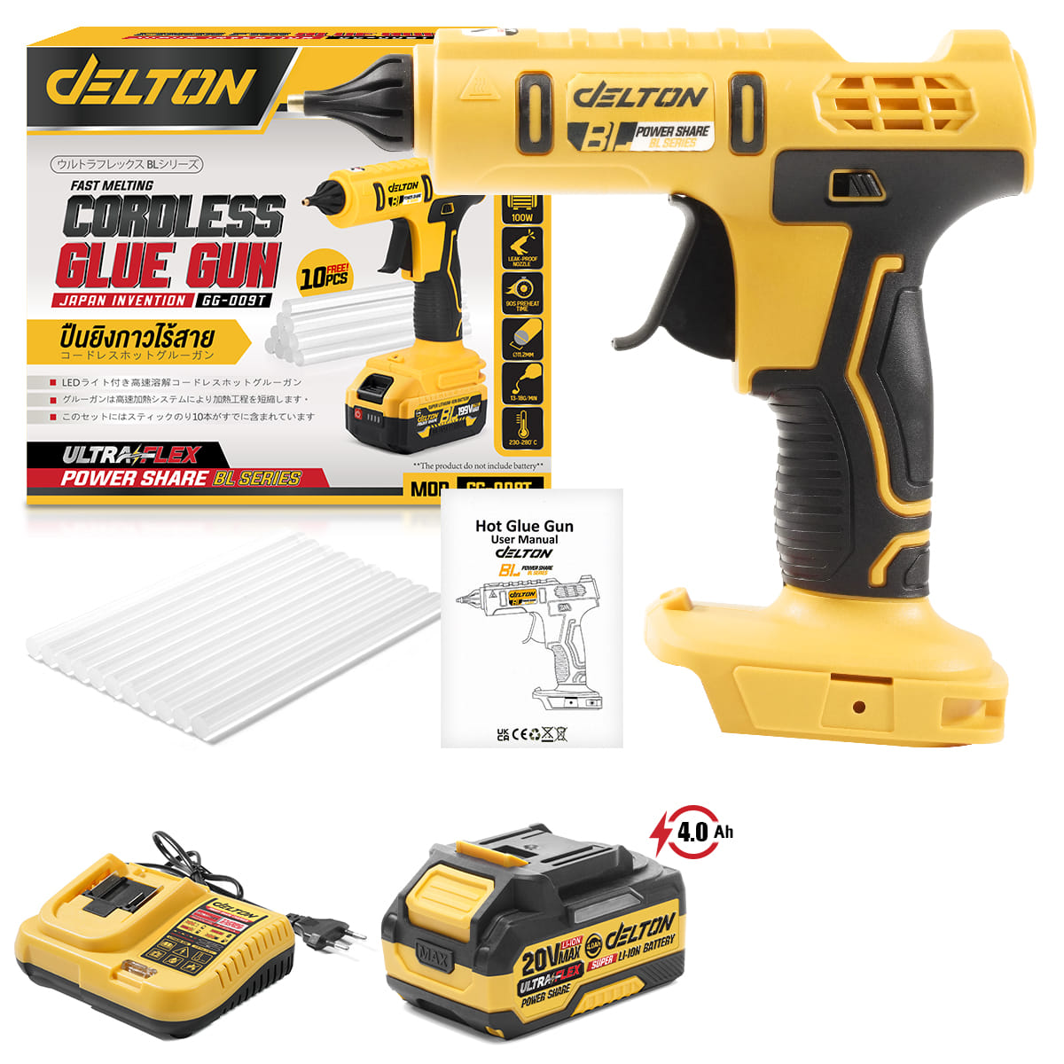 ปืนยิงกาวไร้สาย (พร้อมแบตเตอรี่) DELTON รุ่น GG-009T ULTRAFLEX 20V 4AH_1